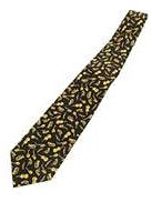 Silk Tie with Variety of Instruments Gold on Black