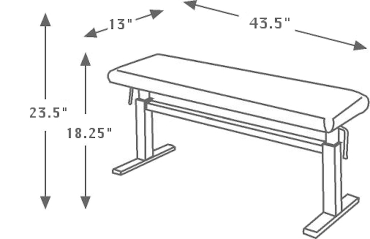 Dimensions for hydraulic duet piano bench